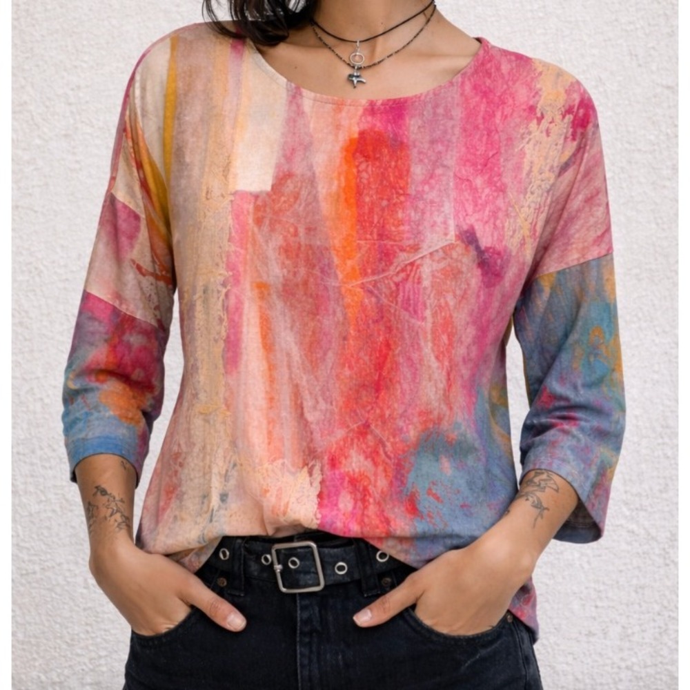 Claire Desjardins Abstract Print Top Tunic 3/4 Sleeve‎ Women XS